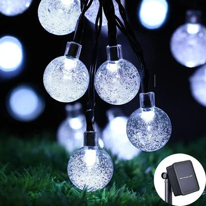 2026 New Solar Crystal Globe LED String Lights IP65 Waterproof Outdoor Fairy Light for Garden Party Christmas Decor