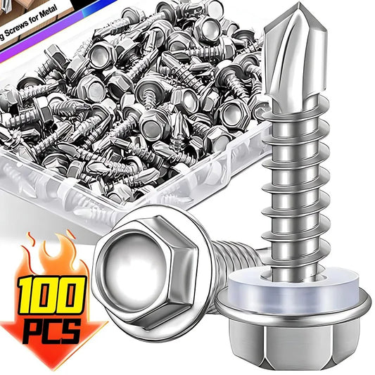 100/20PCS Stainless Steel Self-tapping Screw Metal Hexagonal Drill Tail Self Tapping Screw with Washers Fasteners Assortment Kit