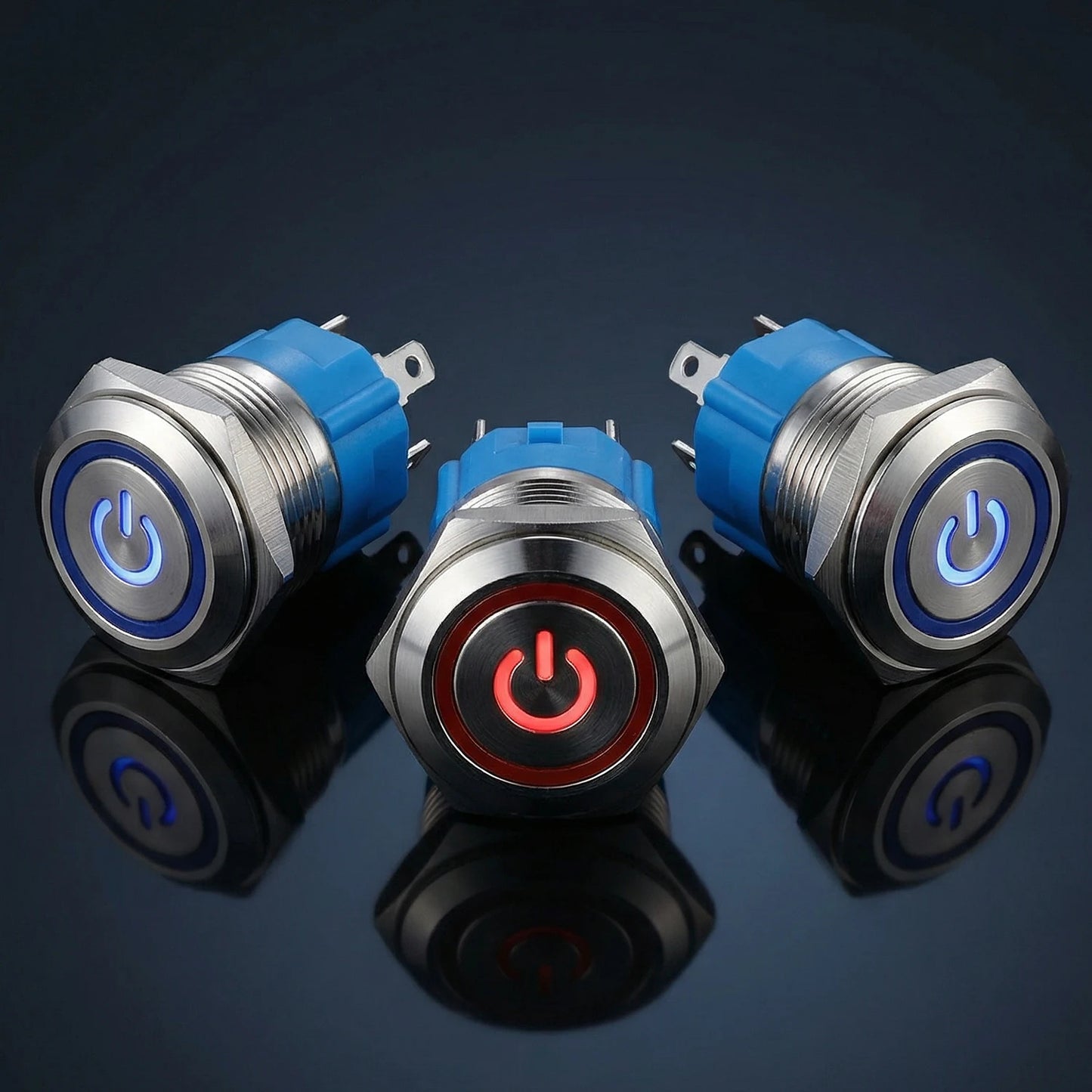 16mm LED Illuminated Latching Push Button Switch – Waterproof Metal 12V 24V