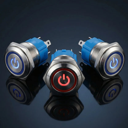 16mm LED Illuminated Latching Push Button Switch – Waterproof Metal 12V 24V