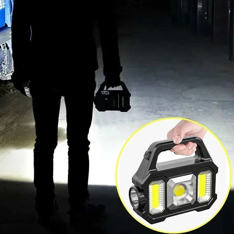 Multifunctional COB Searchlight LED Strong Light Flashlight Solar Charging Waterproof Outdoor Emergency Lighting Work Light