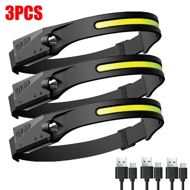 Portable LED Sensor Headlamp USB Rechargeable Built-in Battery