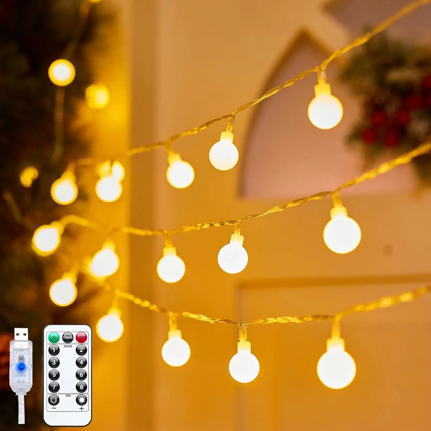 10M Ball LED String Lights Outdoor Ball Chain Lights Garland Lights Bulb Fairy Lights Party Home Wedding Garden Christmas Decor