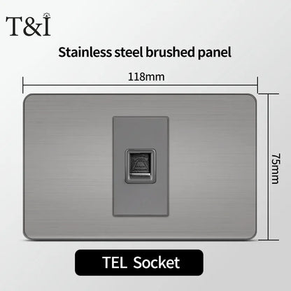 Stainless Steel Wall Socket 118x75mm Italian-Style with USB-C Schuko Chilean Plug Brushed Finish for Home Office