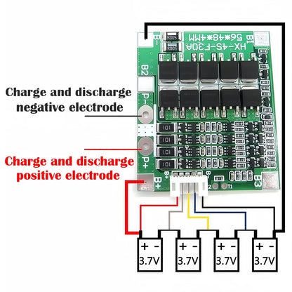 4S 14.8V 30A Lithium Battery BMS Protection Board with Balance for 18650 Li-ion and 12.8V LiFePO4 Cells