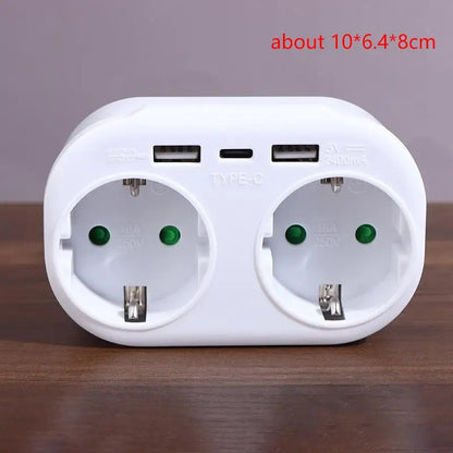 16A Plug Adapter Travel Charging German Standard Power Converter For Portugal Turkey 1 To 3 Plug EU Socket Adapter With Switch