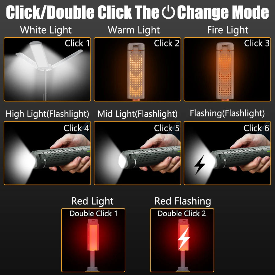 8000MAH Multifunctional Telescopic Camping Light LED Floodlight Flashlight with Stepless Dimming Charge Outdoor Tent Flashlight