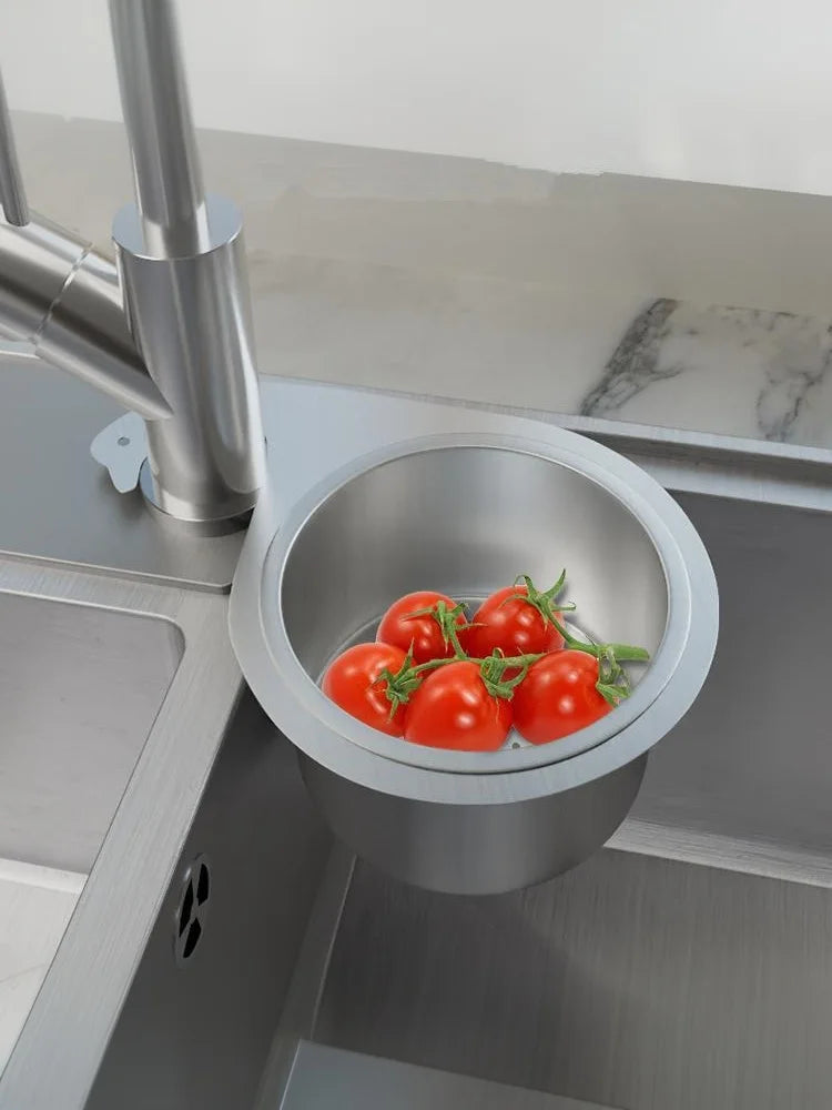 Stainless Steel Sink Strainer Basket Hanging Dry & Wet Separation Filter