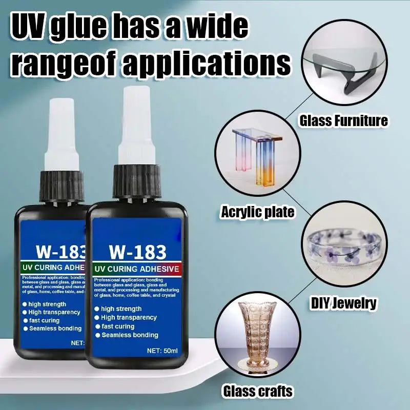 New 1Pcs UV Curing Crystal Glass And Mal ABS Bonding New W-183 Strong 50ml UV Glue Curing Adhesive Welding With UV Curing Lamp