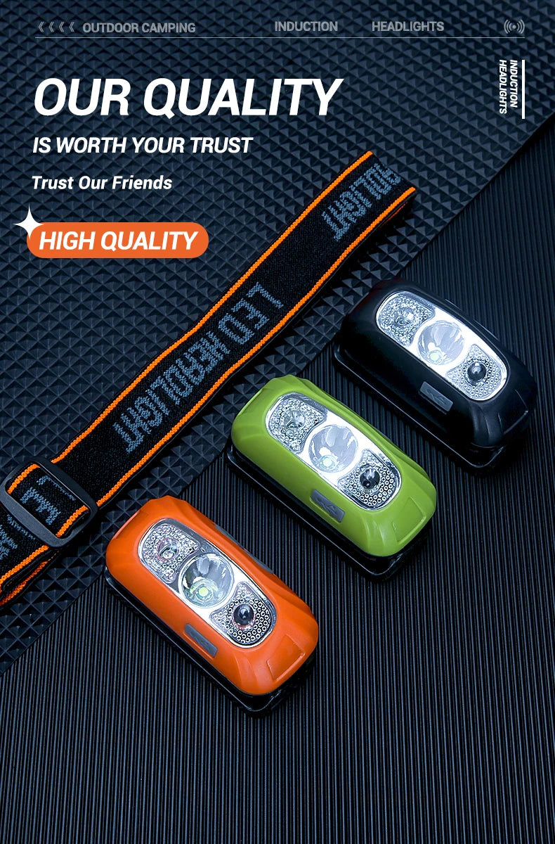 USB Rechargeable Sensor Headlamp LED Head Torch Built-in Battery Head Flashlight for Outdoor Camping Fishing Headlight Lantern