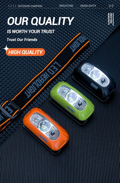 USB Rechargeable Sensor Headlamp LED Head Torch Built-in Battery Head Flashlight for Outdoor Camping Fishing Headlight Lantern