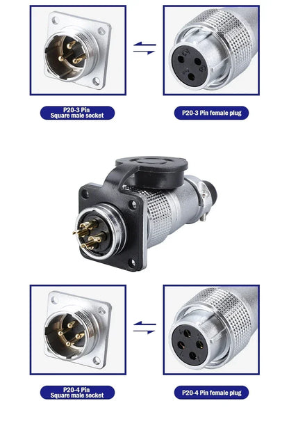 PLS20 WS20 TP20 Aviation Connector 20mm Opening Diameter 2-12 Pin Male Female Circular Plug Socket Metal Shell Waterproof IP67