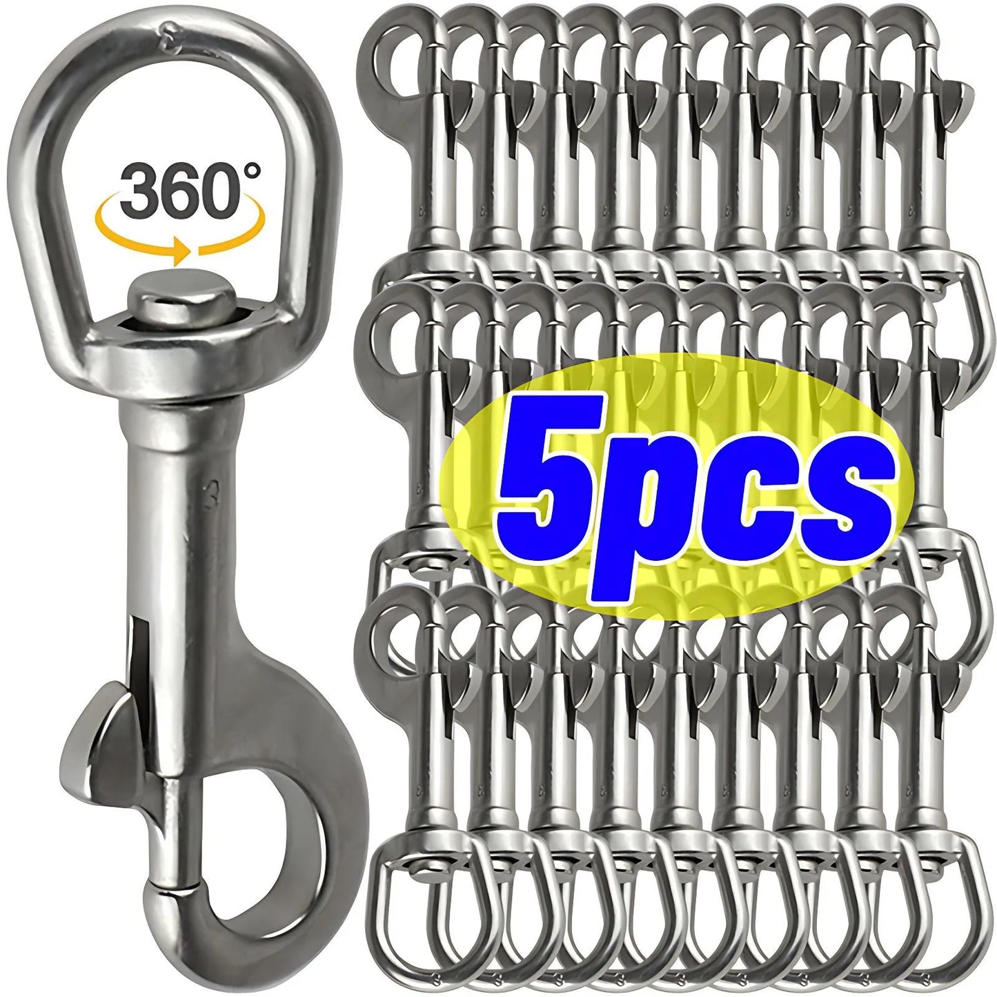 5/1pcs Stainless Steel Swivel Eye Bolt Spring Snap Hook Marine Diving D Ring Snap Hooks with Swivel for Scuba Diving Pet Leash