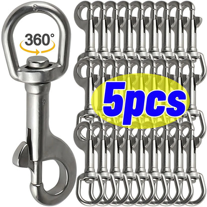 5/1pcs Stainless Steel Swivel Eye Bolt Spring Snap Hook Marine Diving D Ring Snap Hooks with Swivel for Scuba Diving Pet Leash