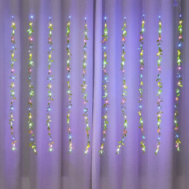 3x1M / 3x2M Green Leaf Curtain USB Fairy Lights with Remote for Window Christmas & Eid Decor