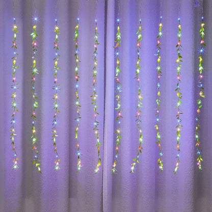 3x1M / 3x2M Green Leaf Curtain USB Fairy Lights with Remote for Window Christmas & Eid Decor