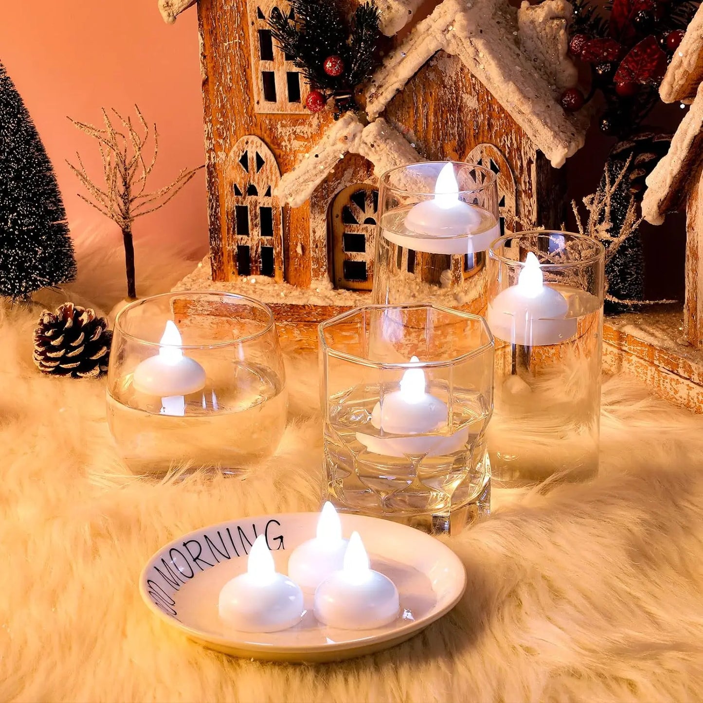 LED Flameless Floating Candle Battery Powered Flickering Electronic Candle Waterproof Floating Tealight Wedding Party Decor Lamp