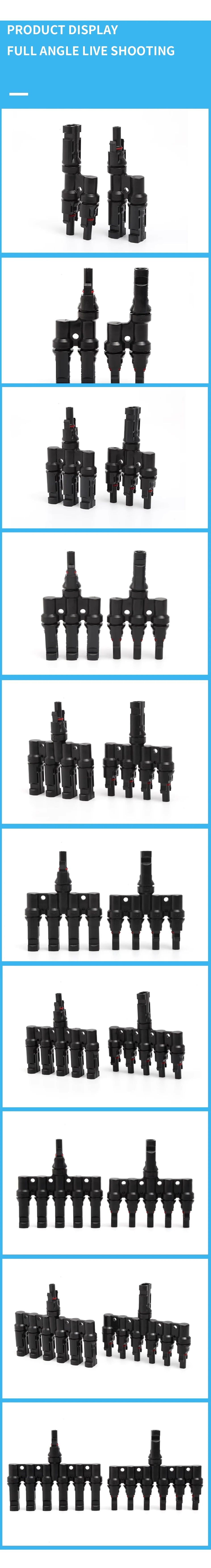 PV T Branch Photovoltaic Solar Connector 1000V 30A Male Female 1 to 2 3 4 5 6 PV Plug 2 3 4 5 6IN 1OUT Adapter
