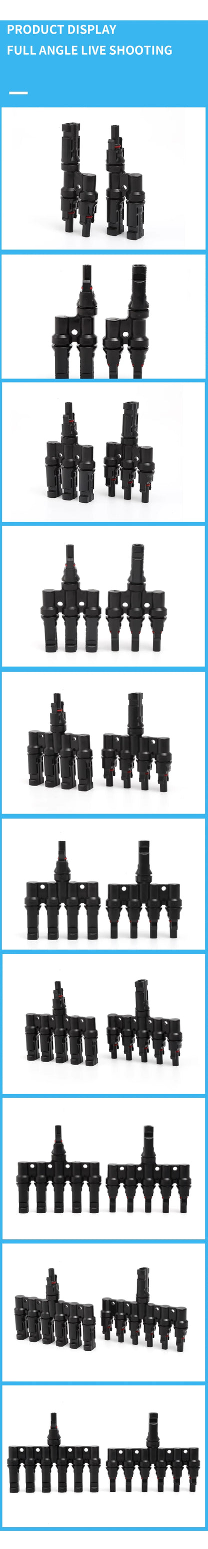 PV T Branch Photovoltaic Solar Connector 1000V 30A Male Female 1 to 2 3 4 5 6 PV Plug 2 3 4 5 6IN 1OUT Adapter