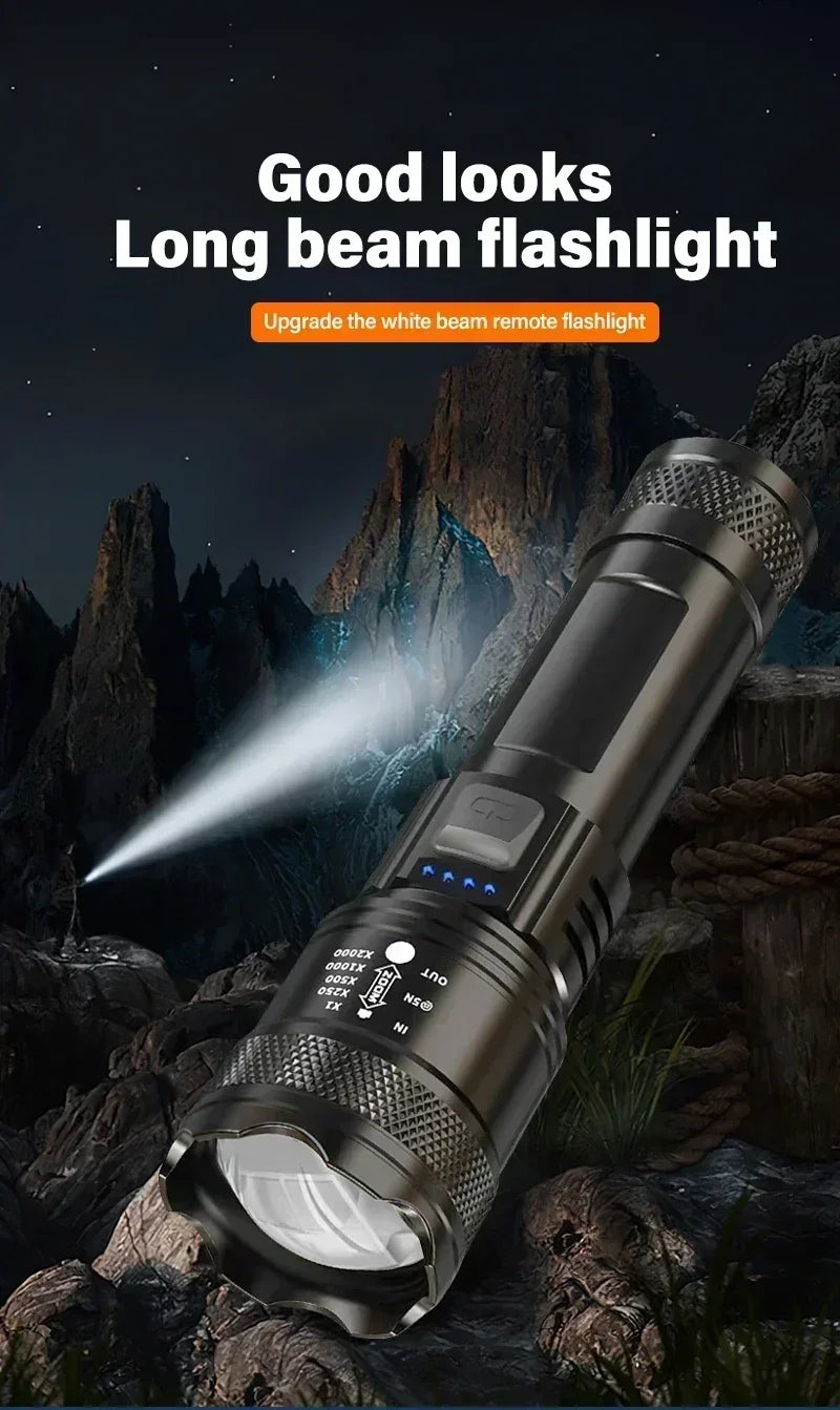 Strong Light LED Flashlight Portable Rechargeable Torch Telescopic Zoom Light Safety Light for Outdoor Camping Fishing Working