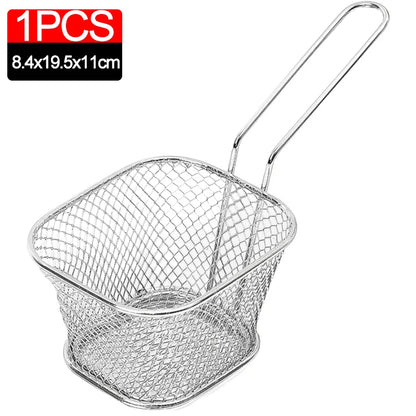 Mini Square Fry Basket Metal French Fries Chips Holder with Handle Desk Food Presentation Mesh Basket Kitchen Accessories Tools