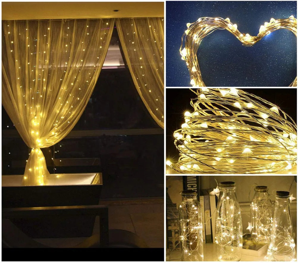 Christmas Party Wedding Decoration Remote Control Waterproof Battery Operated Fairy Lights 5/10/20/30 Meter Copper Wire String