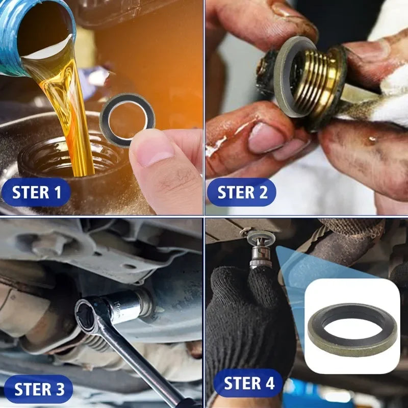 Car Oil Pan Drain Gasket Kit — Rubber Oil Drain Plug Washer Seal Set M6 M8 M10 M12 M14 M16