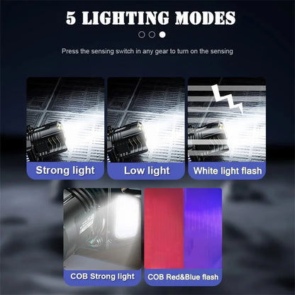 Powerful Motion Sensor LED Headlamp Rechargeable COB Head Flashlights Outdoor Camping Headlight Telescopic Zoomable Head Lamp