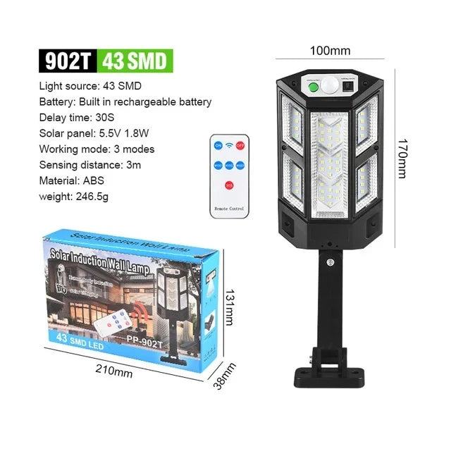 Powerful Solar LED Street Light – 3 Modes with Motion Sensor Super Bright COB Wall Lamp for Outdoor Garden & Yard Lighting