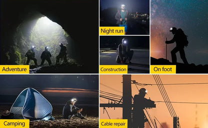 LED Headlamp Sensor Headlight With Built-in Battery Head Flashlight USB Rechargeable Work Light Head Lamp Super Bright Torch