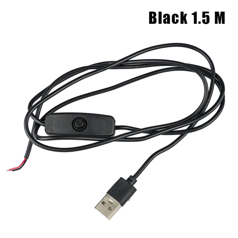 1M/1.5M USB Male To 2 Core Connection Cable 5V Switch Power Supply Wire 501 Button ON OFF 2A For LED Strip Lamp Bulb Light