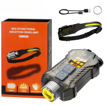 LED+COB Dual Light Source Induction Headlight Detachable 2-in-1 Flashlight 9-level Dimming Outdoor Multifunctional Fishing Torch