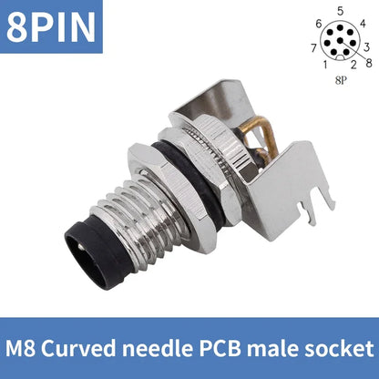 M8 Straight Curved Pin Aviation Plug Sensor PCB Bonding Plate Male Female Socket Waterproof Connector 3/4/5/6/8P