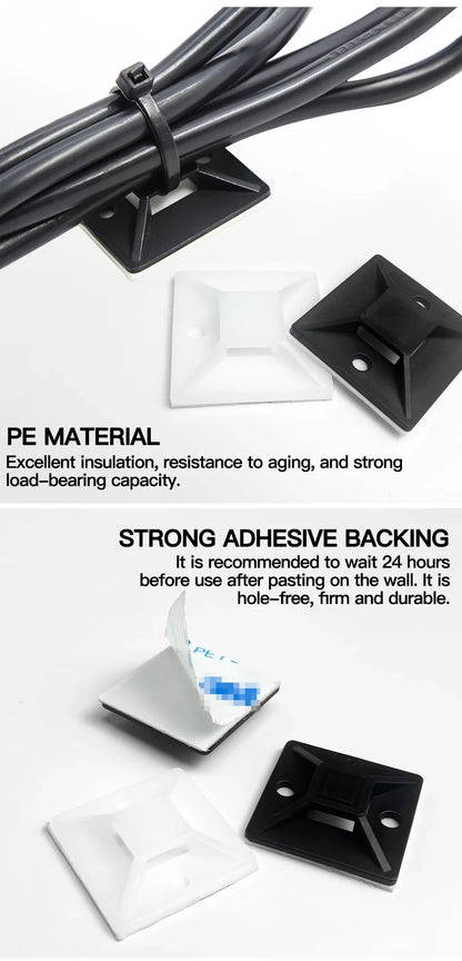 Self-Adhesive Cable Tie Mounts Strong Sticky Base Wire Holder Clips for Wall Fixing Cable Routing Management