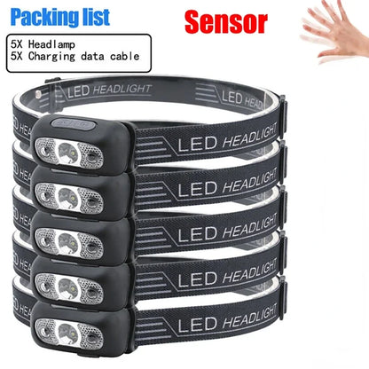 Mini LED Rechargeable Sensor Headlamp Built-in Battery USB Head Flashlight Outdoor Waterproof Camping Fishing Headlight