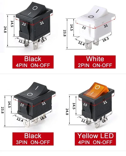 KCD1 Snap-In Boat Rocker Switch SPST ON-OFF 2/3/4 Pin 250V 6A 125V 10A 2P Toggle Power