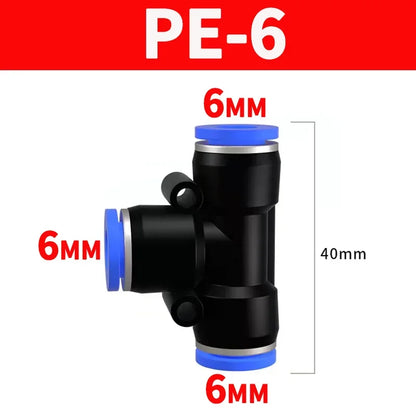 Pneumatic Push-In Quick Connector PE/PEG Plastic Tee Fittings (PE4 PEG6-4/8-4/8-6/10-6/8) for Air Compressor Fluid Systems Hose