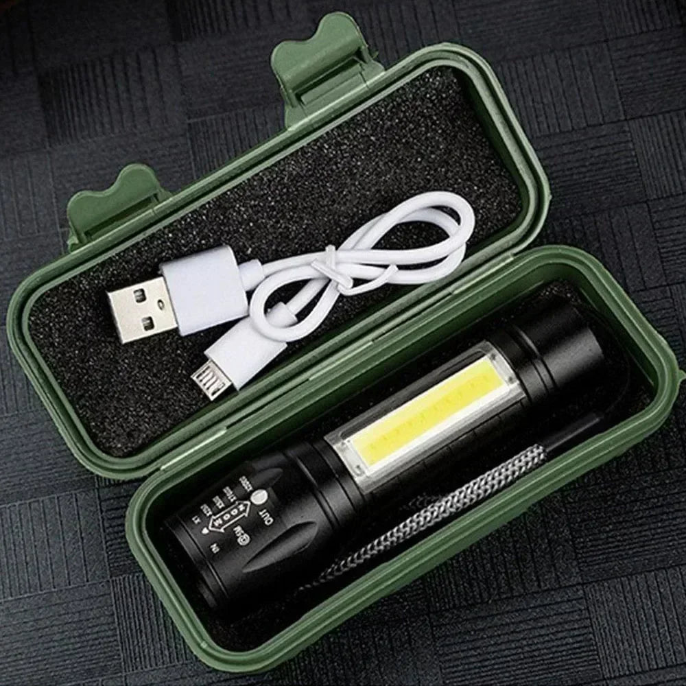 COB+XPE Mini LED Pocket Flashlight with Pen Clip Portable USB Rechargeable Torch Outdoor Zoomable Light Tactical Lantern Lamp