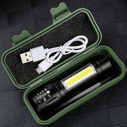 COB+XPE Mini LED Pocket Flashlight with Pen Clip Portable USB Rechargeable Torch Outdoor Zoomable Light Tactical Lantern Lamp