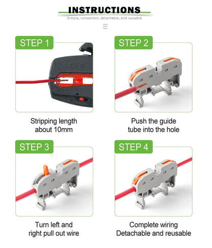 10PCS Din Rail Terminal Block 211 Wire Electrical Conductor Universal Fast Cable Connector with Number Strip Set