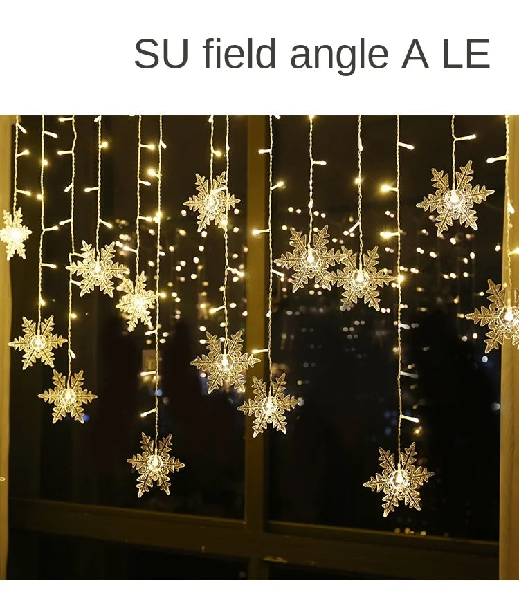 Christmas Holiday LED Snowflakes Flashing Fairy Curtain Lights 32M Waterproof String Lights for Xmas Party Wedding Decoration