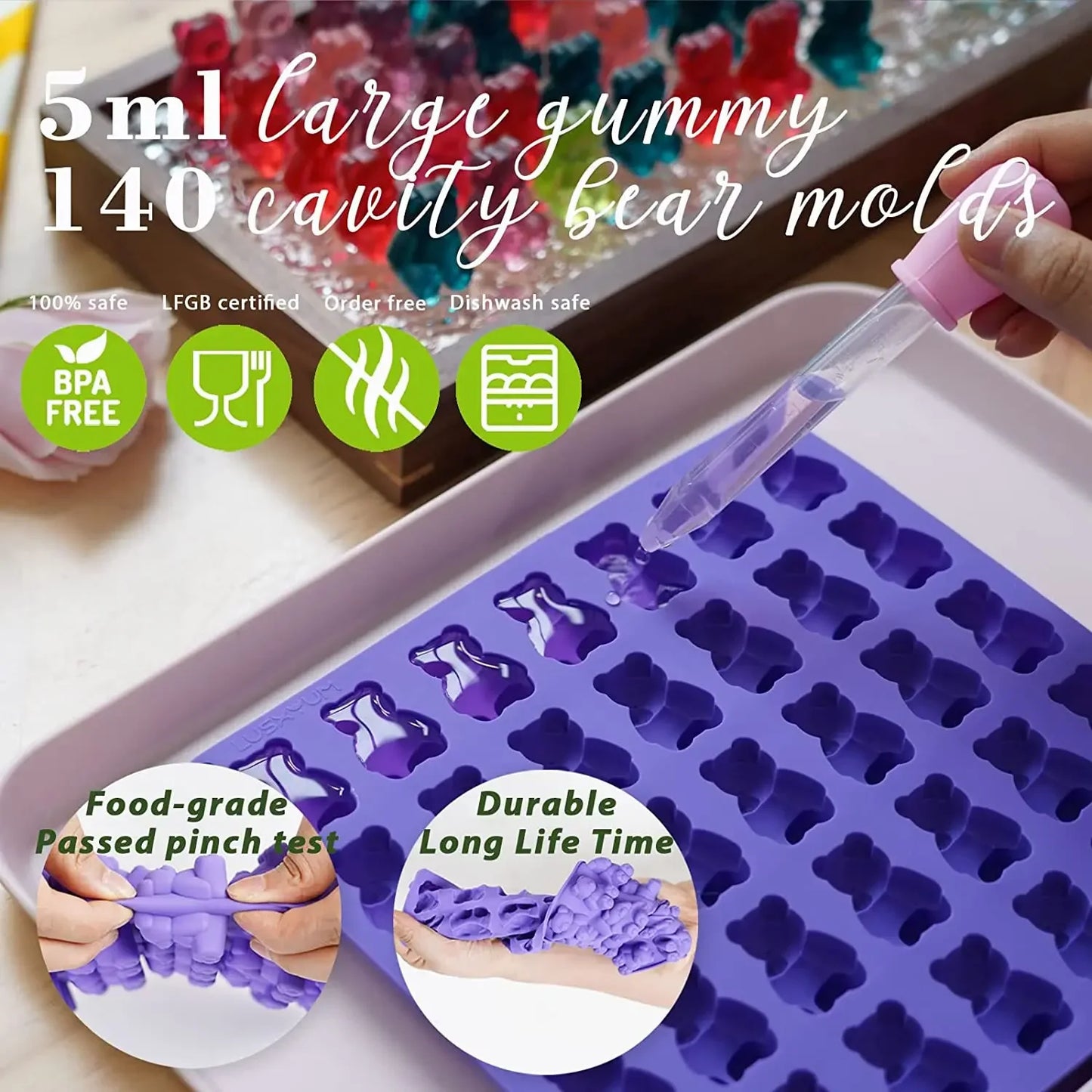 100/50x Candy Silicone Chocolate Mold Baking Supplies DIY Fudge Chocolate Candy Making Molds Gummy Bear Mold With Dropper Pastry