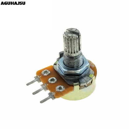 WH148 3-Pin Dual Stereo Potentiometer 15mm Shaft – 1K to 500K