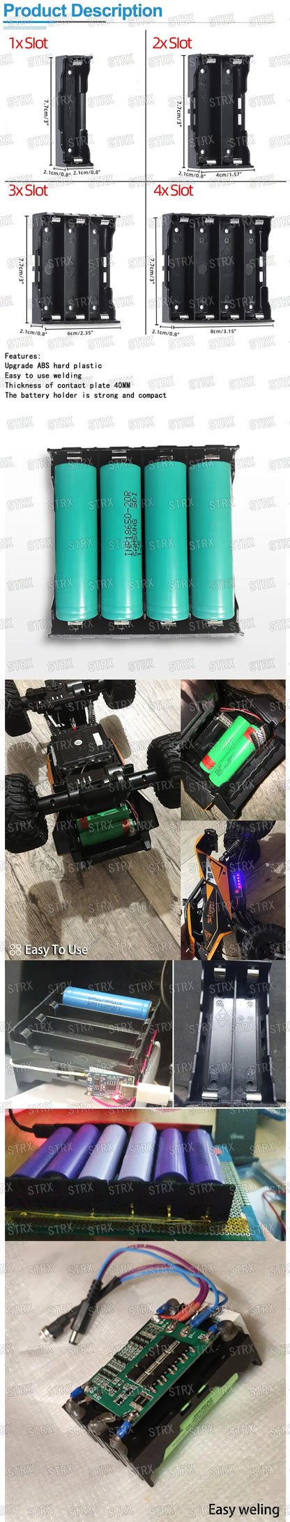 ABS 18650 Battery Holder Case Storage Box with Hard Pin Slots for 1-4 Cells