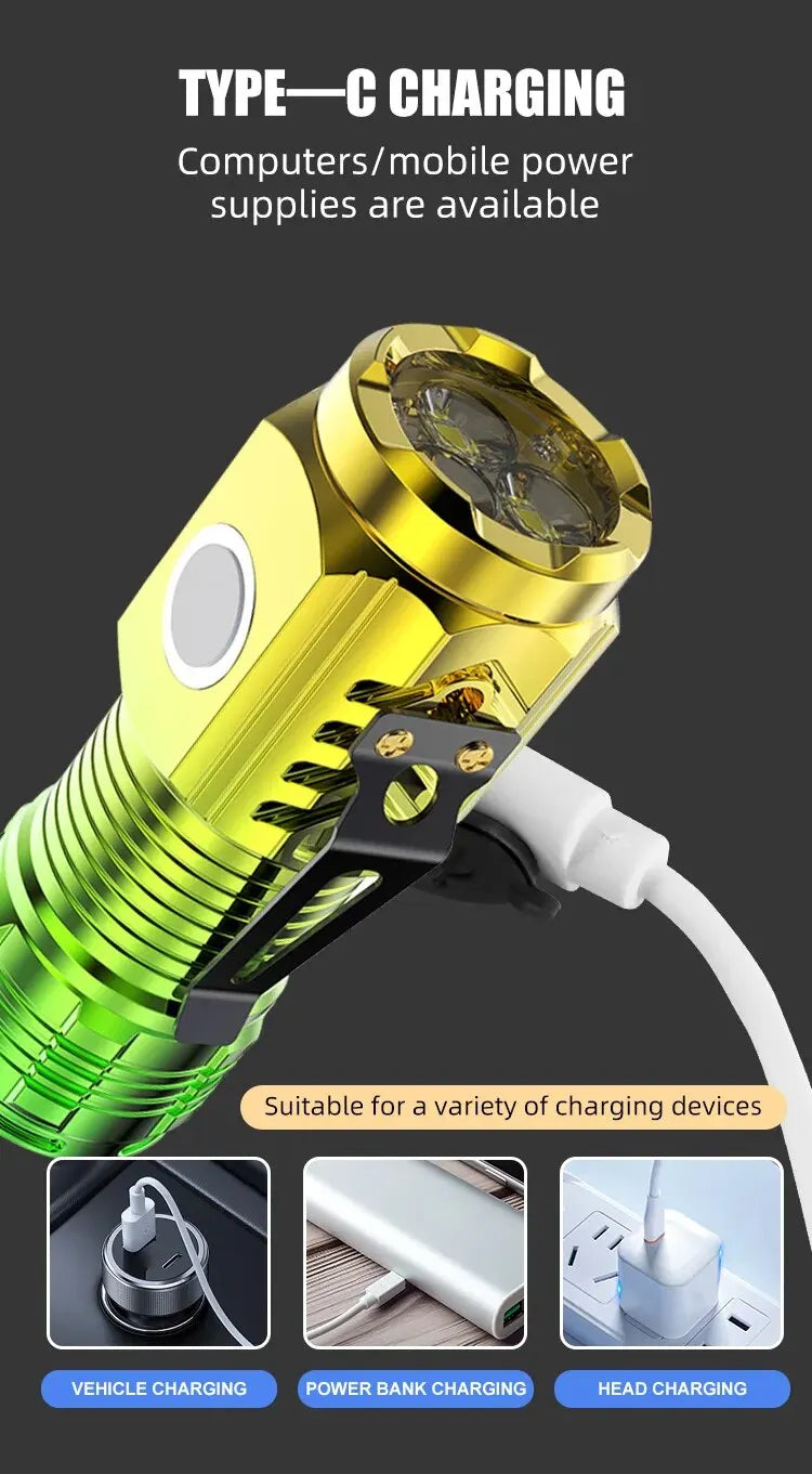 Super Bright 3LED Mini Flashlight Portable Pen Clip Lamp Built-in Battery USB Rechargable Torch With Tail Magnet Emergency Lamp