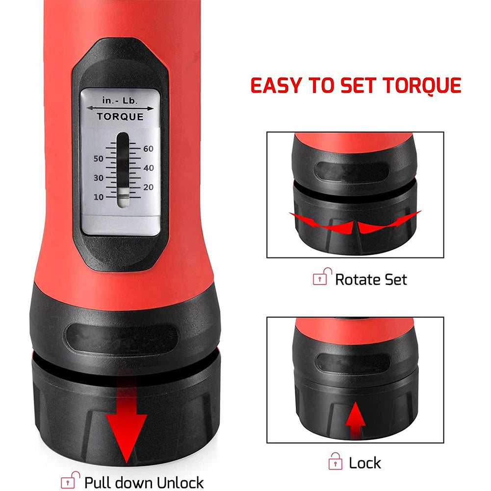 Manual Preset Torque Driver Screwdriver 1/4Inch Drive Wrench Non-Slip 10-65In.lb Non-slip Ergonomic Handle Wrench For Electrical