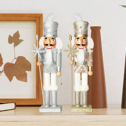 15 Inch Wooden Christmas Nutcracker with Gold Embellishments and Velvet Coat for Festive Mantel and Table Decorations