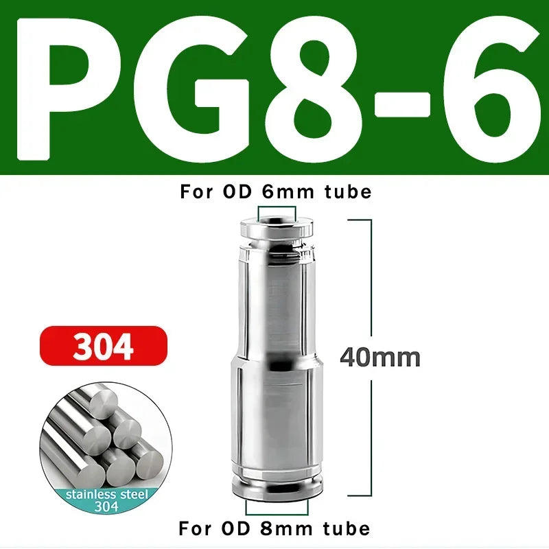 304 Stainless Steel Pneumatic Quick Connect Fitting PG PU 4/6/8/10mm Air Compressor Gas Pipe Hydraulic Plug-In
