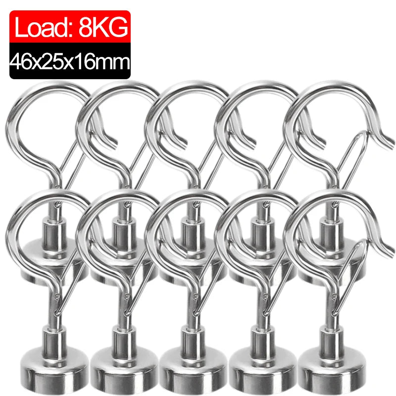 10/1Pcs Magnetic Hook Elastic Hook Press Household Magnetic Buckle Wholesale NdFeB Strong Magnet Keychain Magnet Hook Hardware