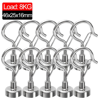 10/1Pcs Magnetic Hook Elastic Hook Press Household Magnetic Buckle Wholesale NdFeB Strong Magnet Keychain Magnet Hook Hardware